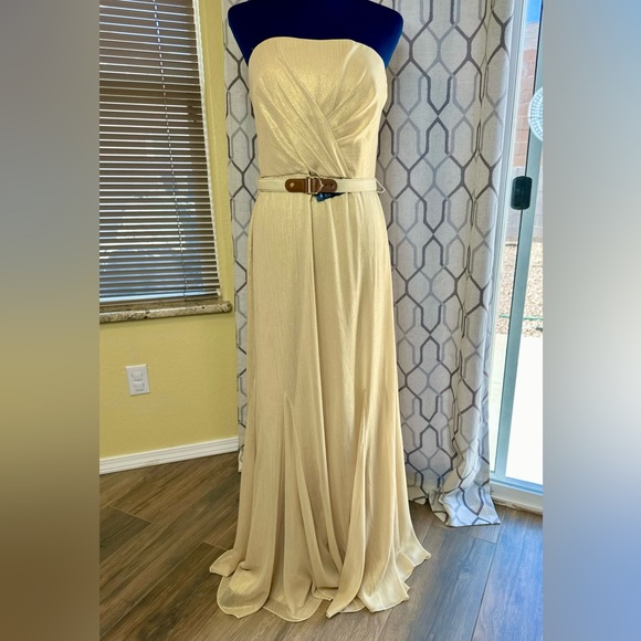 NEW! LAUREN RALPH LAUREN Gold Shimmer Strapless Evening Dress Gown - Picture 3 of 15